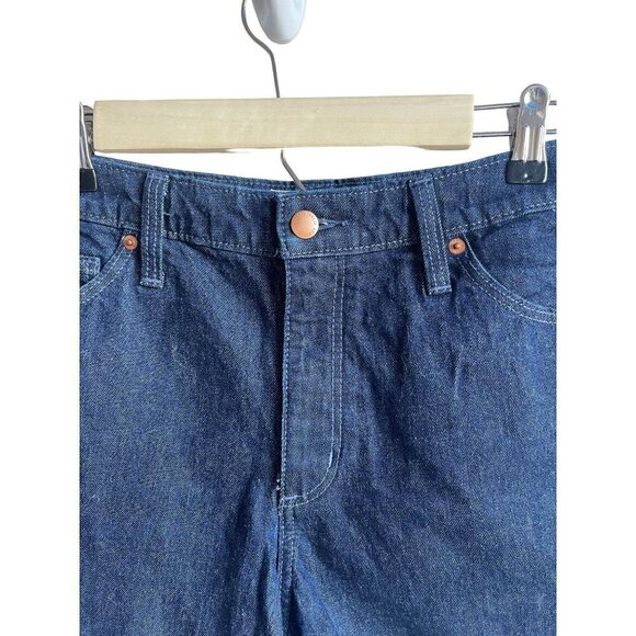 Universal Thread Size 8 Dark Blue Denim Vintage Midi Shorts Raw Hem Cuffed - Picture 4 of 7